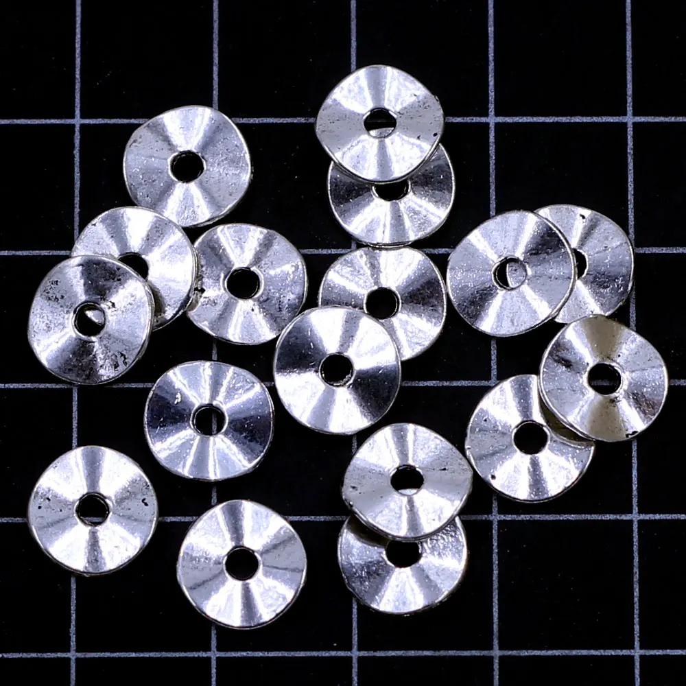 50Pcs Spacer Beads Wave Round Silver Tone Jewelry DIY Findings 9mm