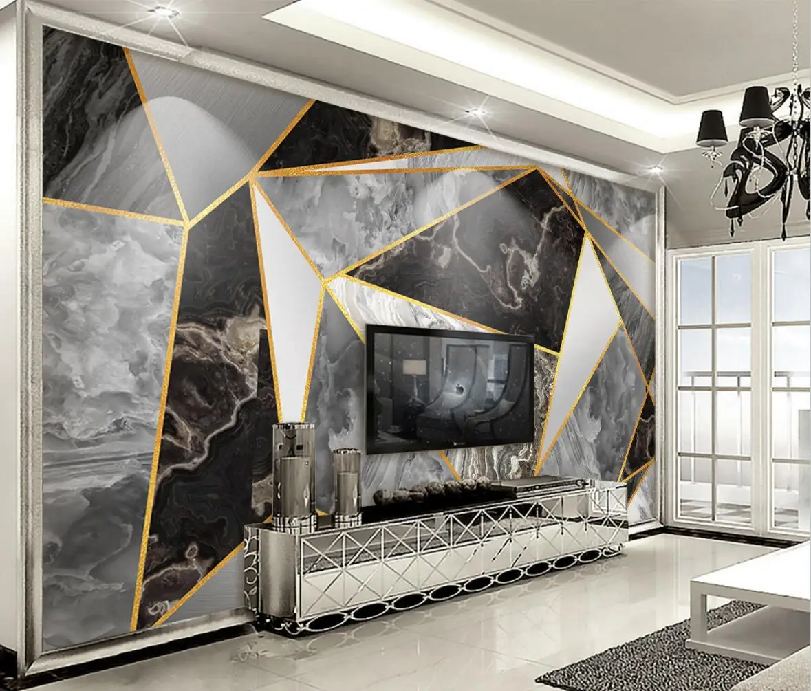 Custom Marbling simple abstract metal geometric mural wallpapers for living room bedroom TV background 3D home decor