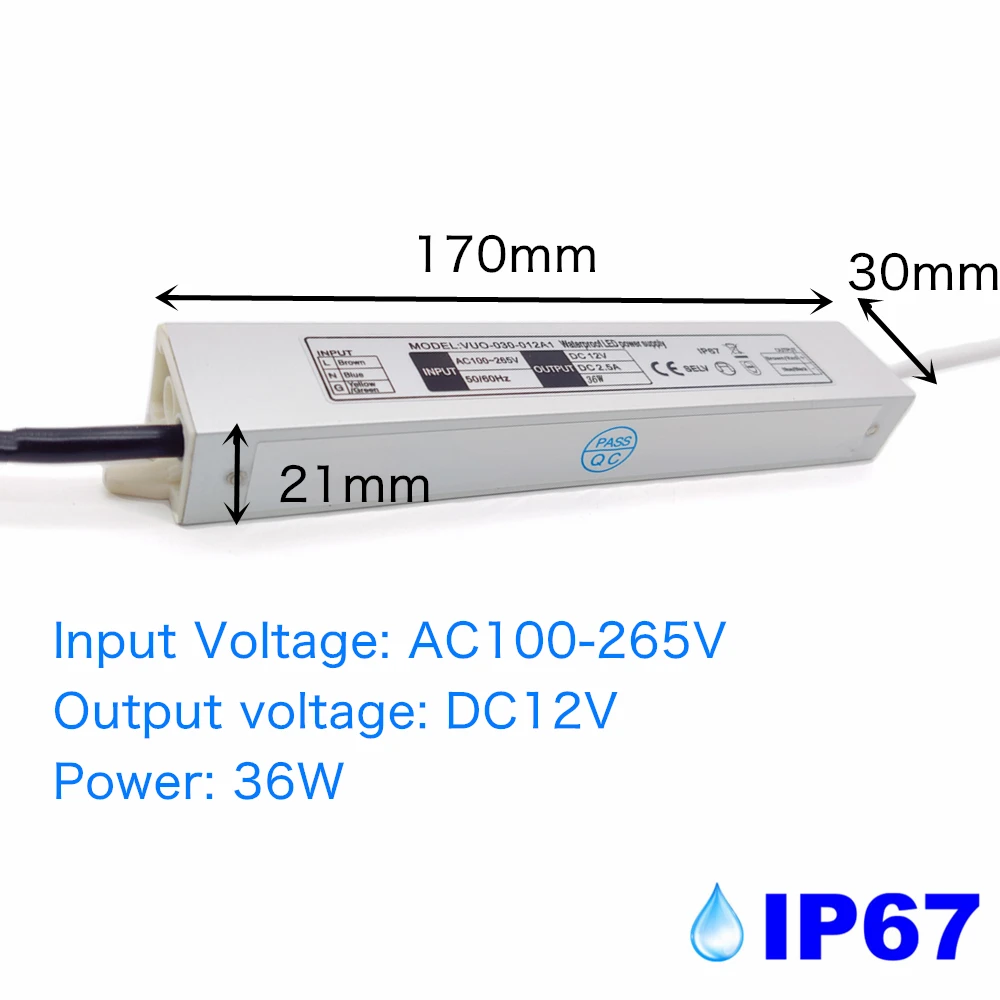 IP67 imperméabilisent l\'alimentation d\'énergie gible 12V du conducteur 12W 20W 36W de LED entrée AC100-265V la puissance pour l\'éclairage de DC12V a