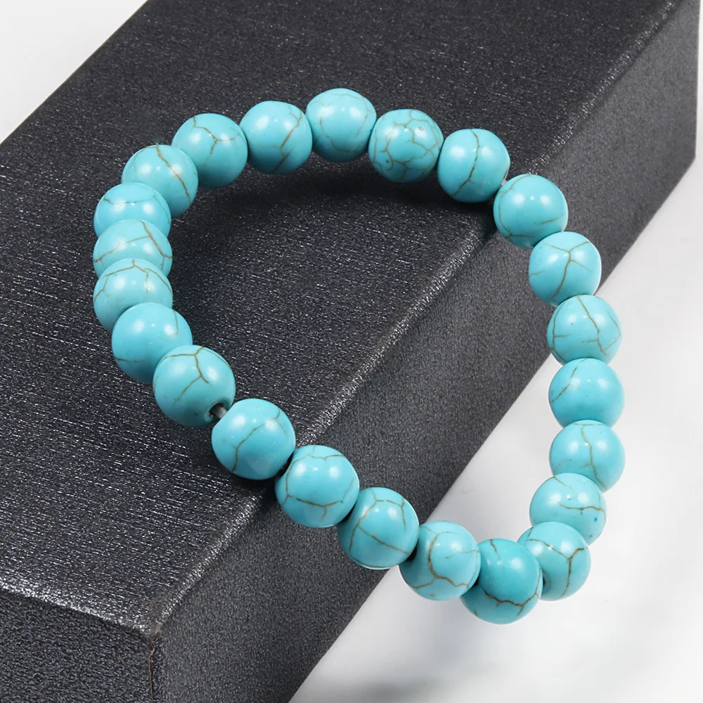 Classic 6/8/10mm Natural Stone Beads Bracelet Blue Beaded Strand Bracelets Charm Women Yoga Paryer Jewelry Homme Pulseras