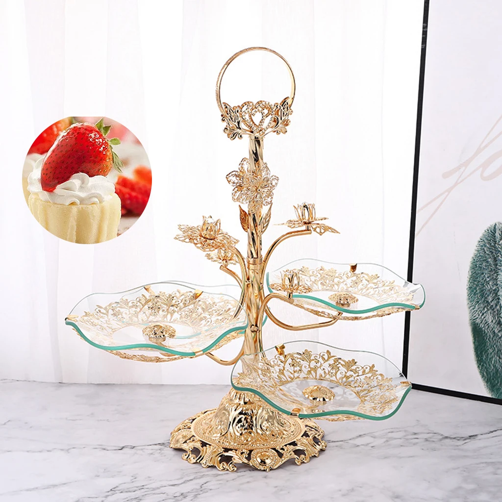 Luxury 3 Tier Glass Fruit Tray Candy Cupcake Serving Tray Holder Countertop Desk Dessert Plate Platter Display Home Kitchen