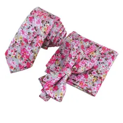 Conjunto de corbata Floral rosa para hombre, pajarita y pañuelo, corbatas estrechas cuadradas de bolsillo para traje, camisa, accesorios de vestido, Gravata