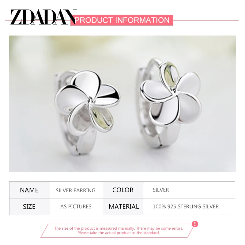 ZDADAN 925 Sterling Silver Fashion Flower Hoop Earring For Women Charm Jewelry Gift