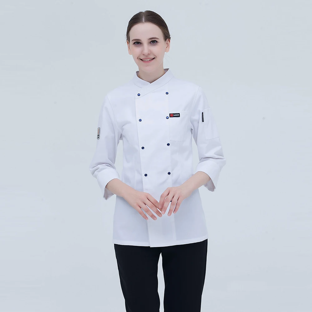 Unisex czarny z długim rękawem Master Cook zestawy do pracy restauracja Hotel grill kuchnia odzież robocza odzież usługi gastronomiczne Chef topy