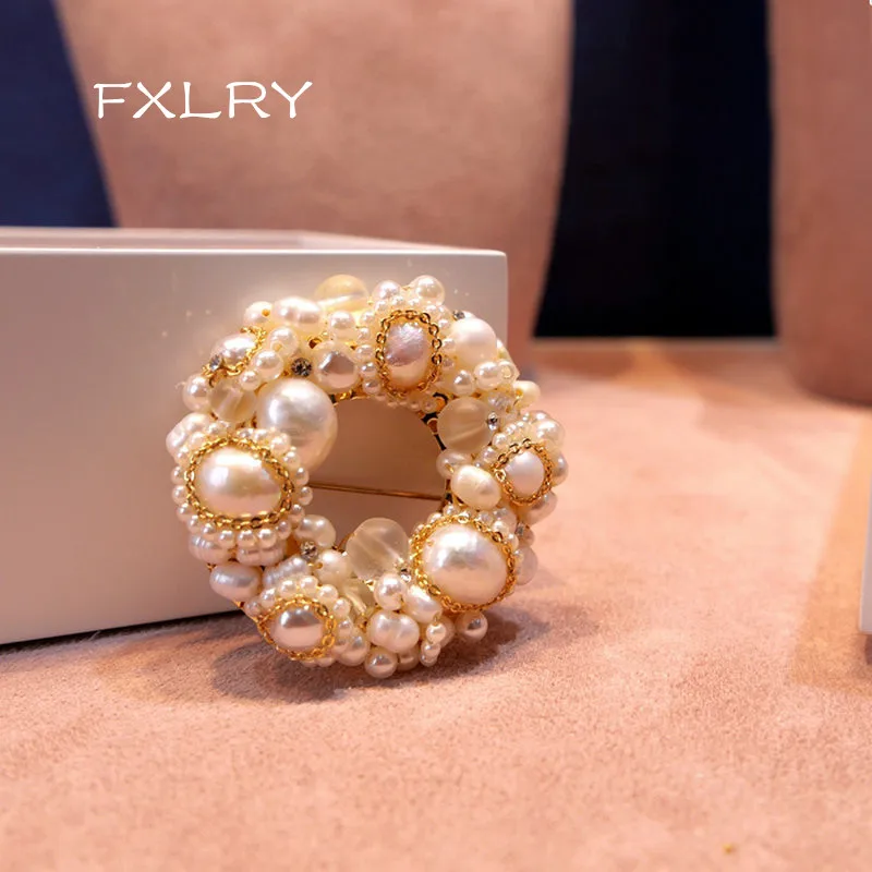 

FXLRY Original Handmade Natural Pearl Vintage Brooch Coat Sweater Cardigan Corsage Pin Accessories