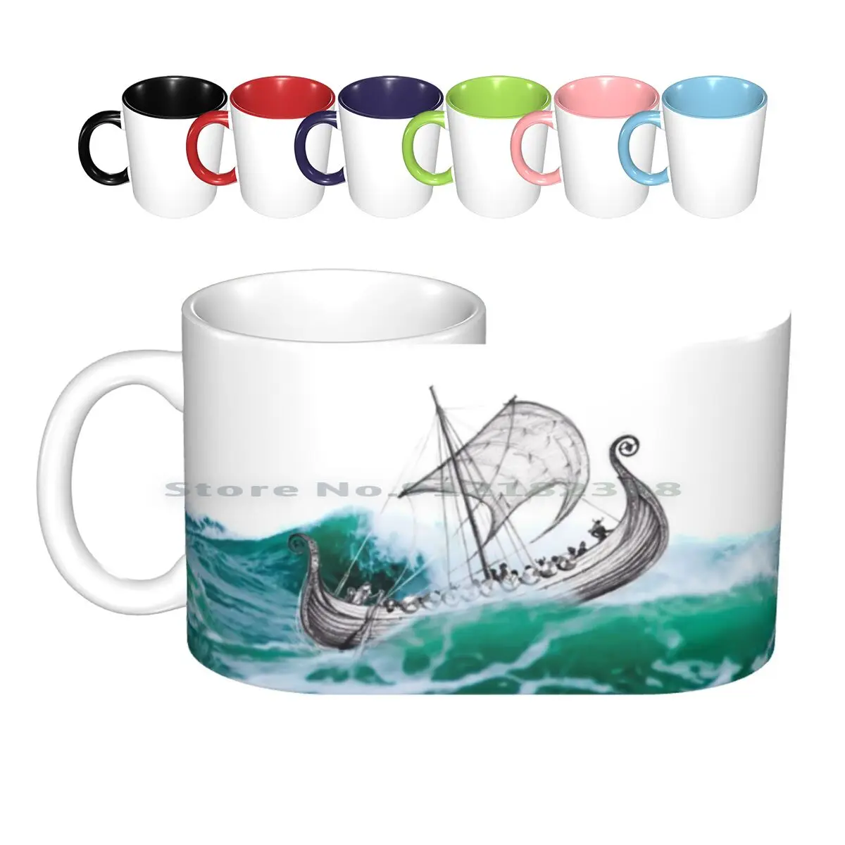 Tazas de cerámica de barco vikingo, tazas de café, leche, té, barco vikingo, Historia Antigua histórica, aventura marina, barco