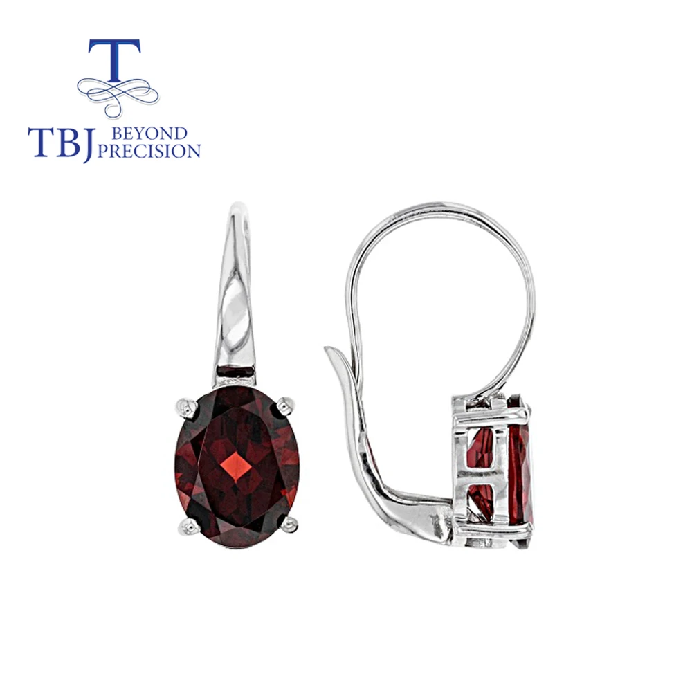 TBJ,100% Natural Mozambique Garnet clasp earring oval cut 7*9mm 4.2ct fine gemstone jewelry 925 sterling silver classic simple