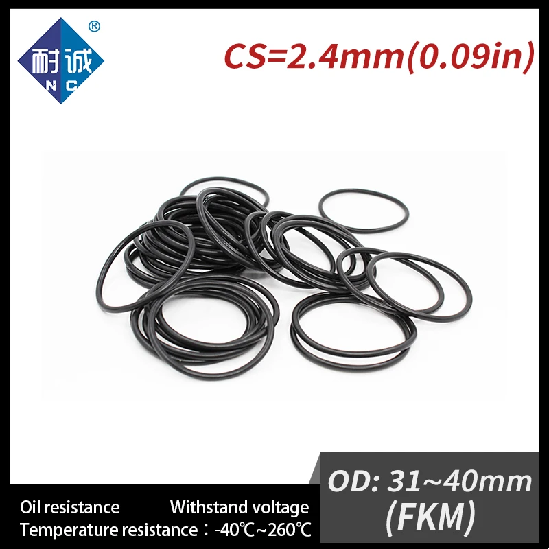 2PC/lot Rubber Ring Rubber O-Rings Fuel Washer Black FKM O ring Seals Thickness 2.4mm OD31/32/33/34/35/36/37/38/39/40mm