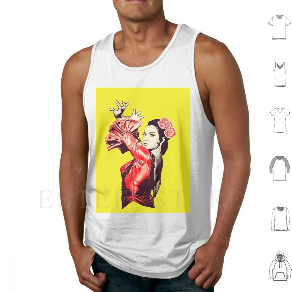 Lola Flowers Yellow Background Tank Tops Vest Sleeveless Lola Flores Couplet The Pharaoh Spain Spanish Song Typical Spanish