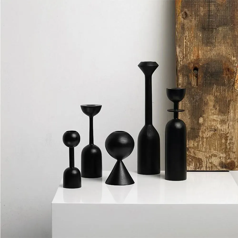 Black Wooden Minimalist Candle Holder Home Decor Wedding Decoration Accessories Candlesticks For Candelabro Centerpiece Vintage
