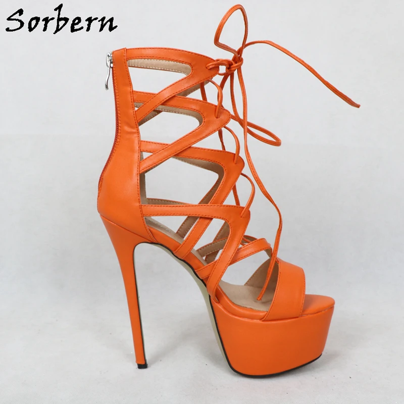 Sorbern صنادل أرضية الوردي أحذية الصيف متجرد الكعوب مخصص الألوان الصنادل عالية الكعب الصنادل سيدة الصور الحقيقية الدانتيل يصل #5