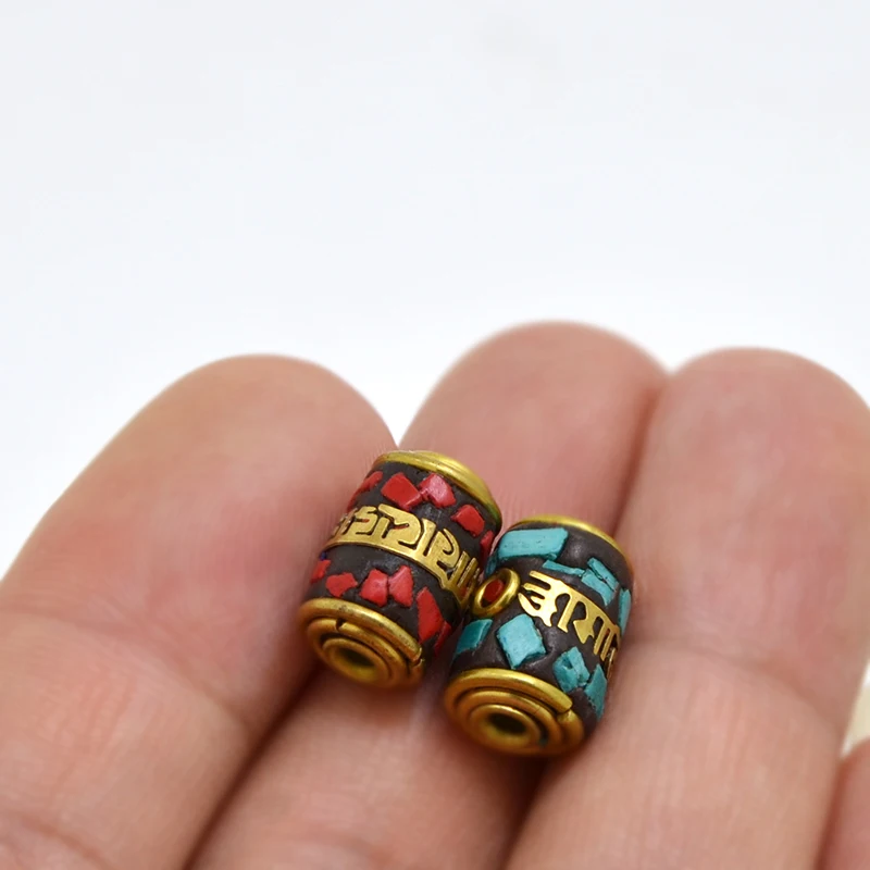 TZ-N05 Retro Nepal Beads Handmade Red Coral Tibetan Clay Mosaic Letter Bead Antique Golden For Jewelry Making DIY Bracelets