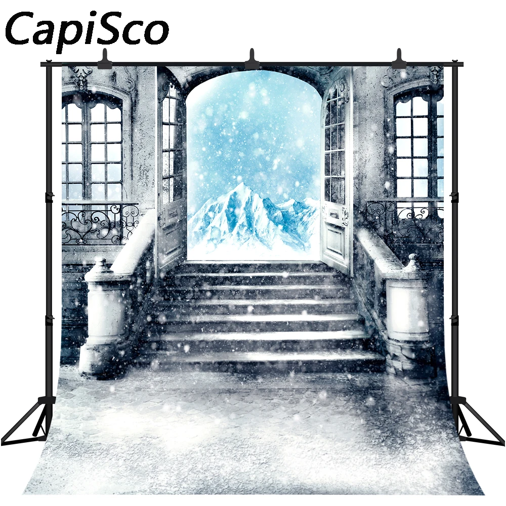 Capiscoการถ่ายภาพพื้นหลังฤดูหนาวWonderlandพระราชวังแช่แข็งระเบียงคริสต์มาสหิมะMountainฉากหลังPhotocall Photobooth