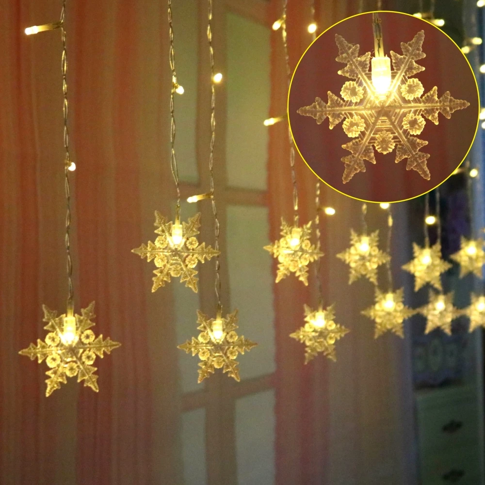 3.5M 96 LEDS Outdoor Christmas Curtain Lights Snowflake LED String Light Garden Home Decor Christmas Light LED Curtain Light D30