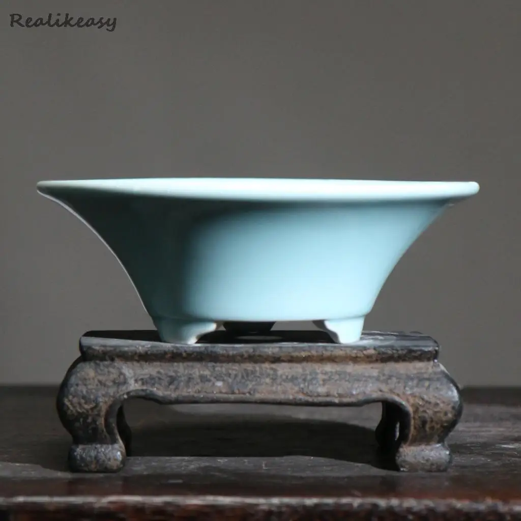 Ręcznie robione okrągłe doniczki ceramiczne Retro jednokolorowe doniczki Bonsai w stylu chińskim tradycyjny soczysty kwiat garnki z otworem LB926