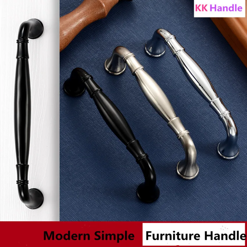 128 160 192 256mm modern simple length solid wardrobe kitchen cabinet door handle black silver chrome stain nickel drawer pulls