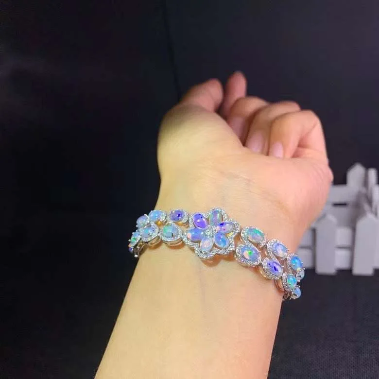 

Natural opal bracelet, All kinds of fire colors are beautiful, 925 pure silver mosaic hot selling style, Ladies New Style