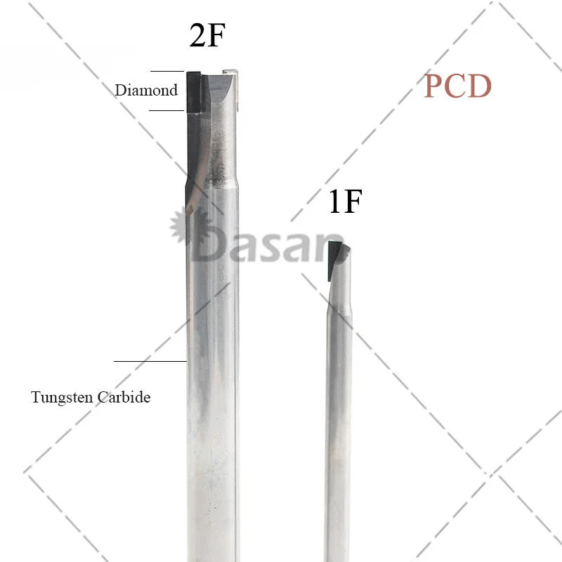 PCD Acrylic Diamond Flat End Mill 1mm 2mm 3mm 4mm One Flute Carbide CNC Router Tool Milling Cutter for Copper Aluminum