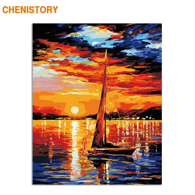 

CHENISTORY Frame Sailing Boat DIY Painting By Numbers Modern Landscape Paint By Numbers Wall Art Canvas Painting For Home Decors