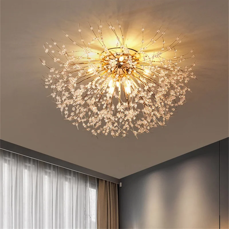 Nordic Snowflake Chandelier Ceiling Lamp Led Crystal Pendant Light Dandelion Plafon Firework Home Decor Living Room Fixture Lumi