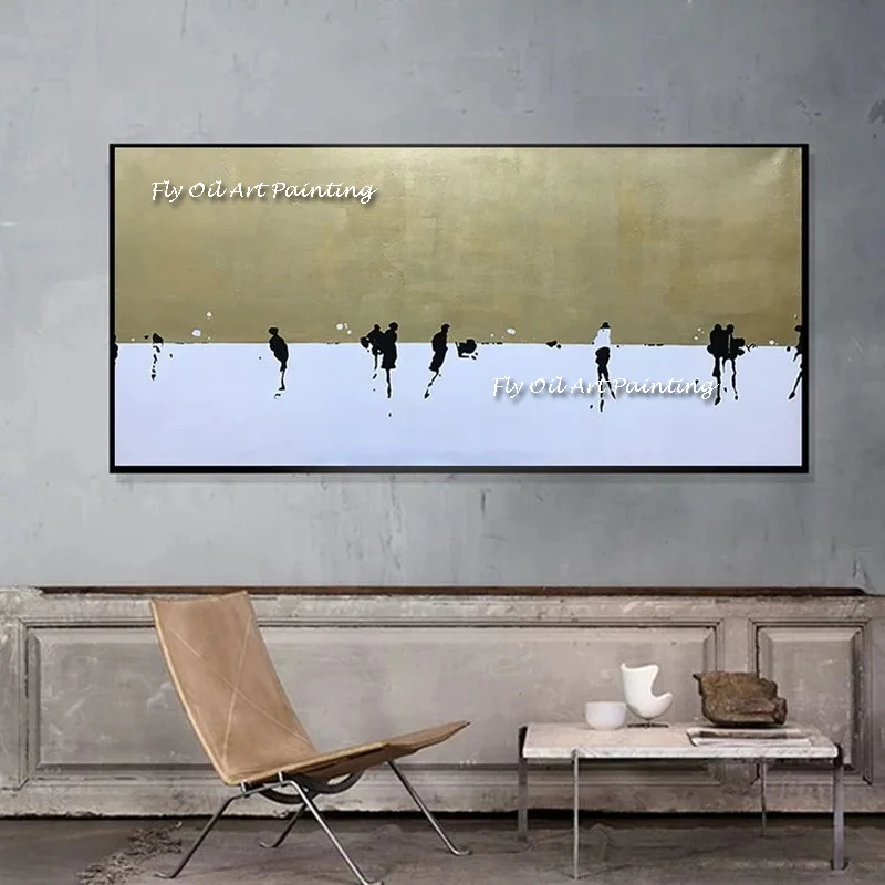 

Hand-painted Abstract Golden Oil Painting Wall Art On Canvas Modern Gold Foil Snowfield Paintings For Living Room Home Decor