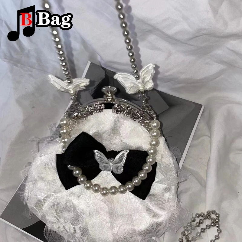 Princess Lace Clip Bag Pearl Mini Tote Bag Summer High Quality Women\'s Designer Handbag Chain Shoulder Messenger Bag