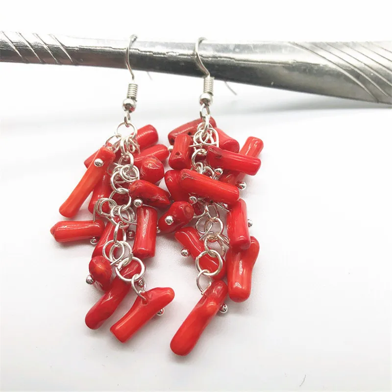 Boho Irregular Red Coral Stone Dangle Earrings for Women Original Design Handmade Hook Earrings Gifts Brinco Jewelry Accessories