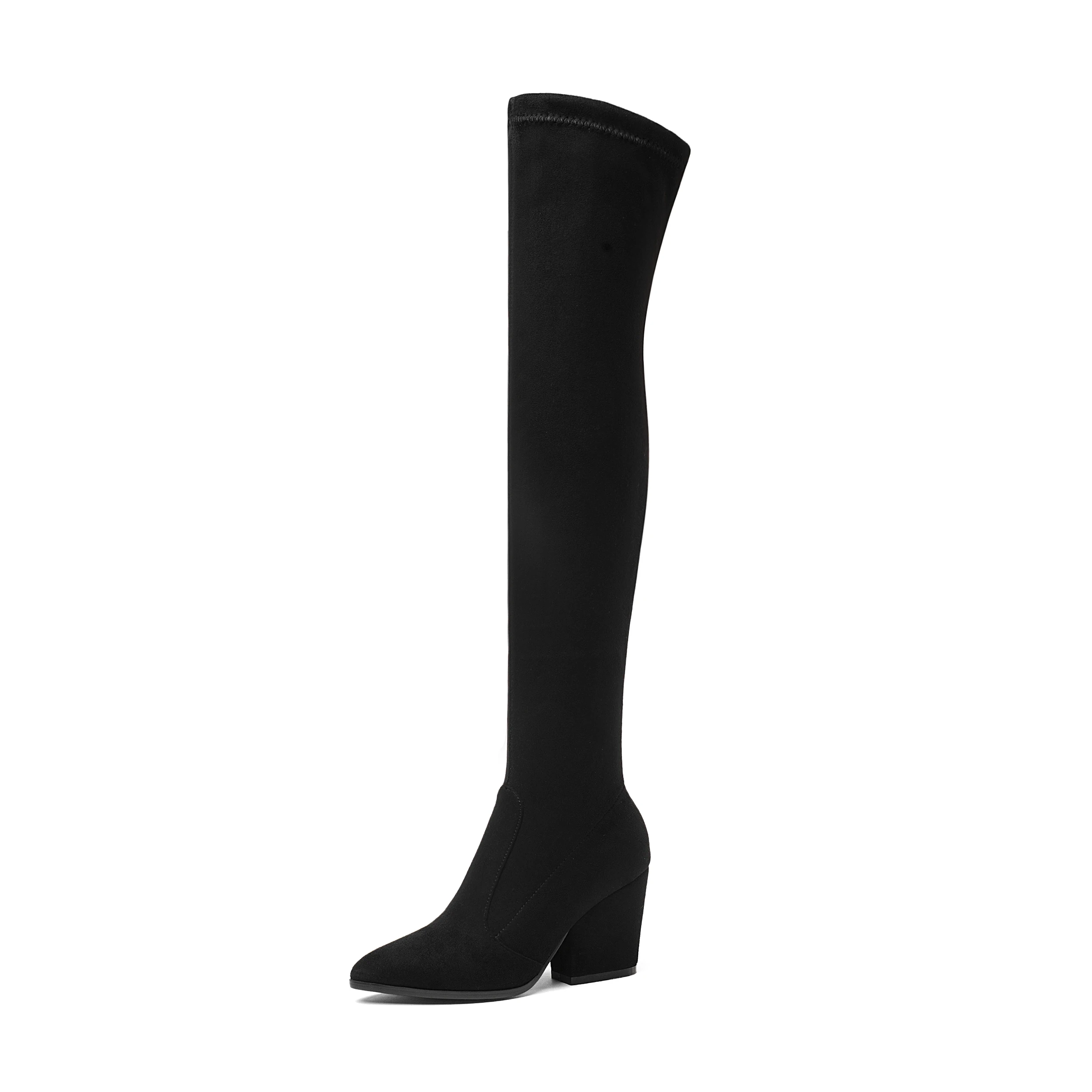 QUTAA 2021 Women Over The Knee High Boots Wedges Heels Winter Shoes Pointed Toe Sexy Elastic Fabric  Women Boots Size 34-43