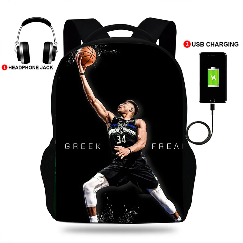 

School Bag Giannis Antetokounm Print School Backpack For Boys&Girls Teenager USB Charge Children's Backpack kids Laptop Backpack