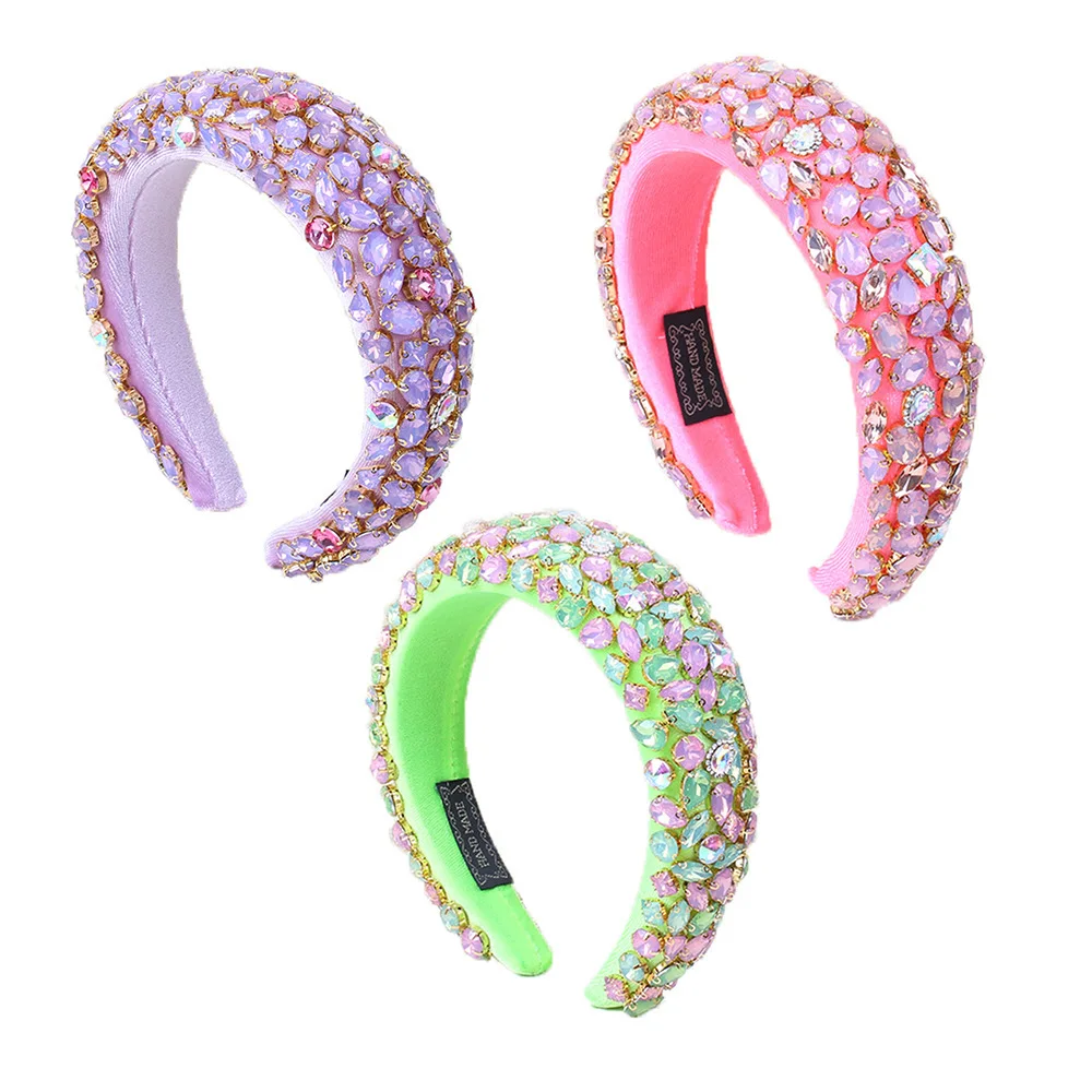 New Full Crystal Color Baroque Wide Side Jeweled Headband for Women Hair Accessories Hair Band Headdress Shiny Diamond Gift