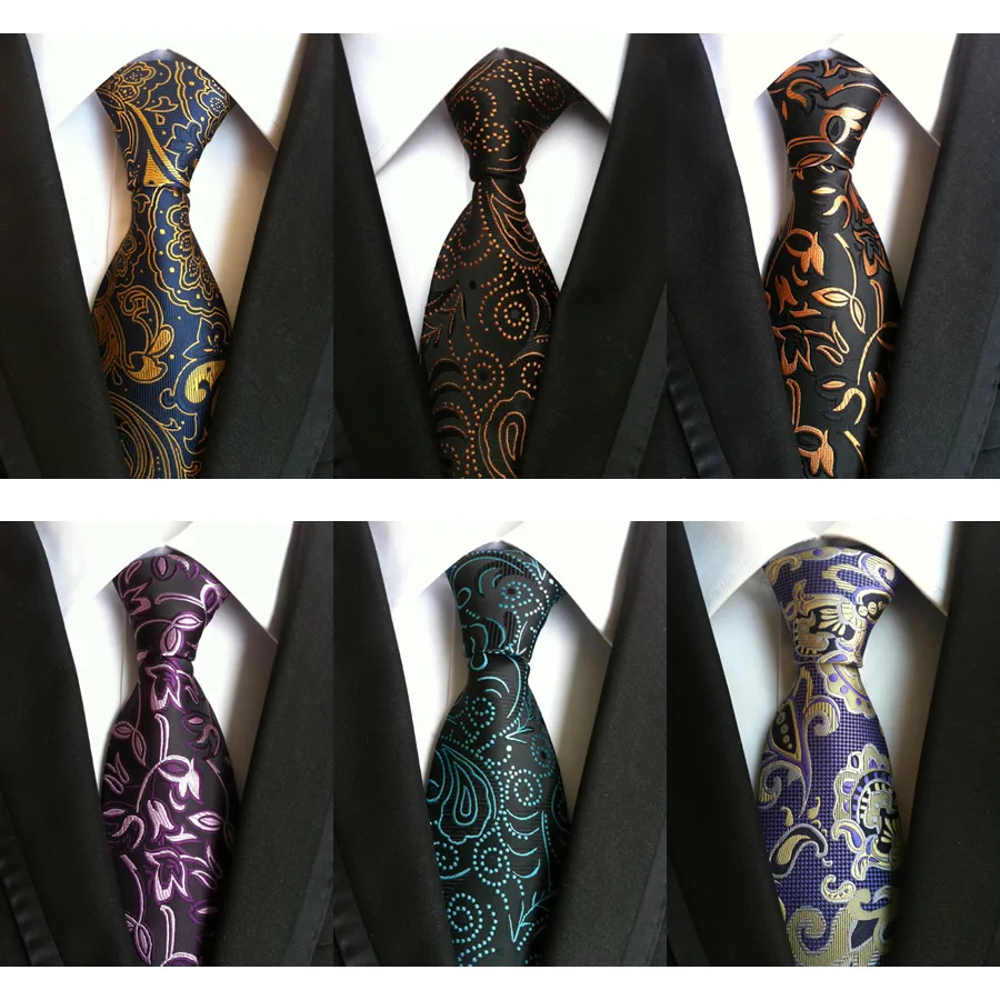 

Fashion Men Neckties Classic Paisley 8CM Silk Tie Black Ties For Men Formal Wedding Neckties Business Jacquard Woven