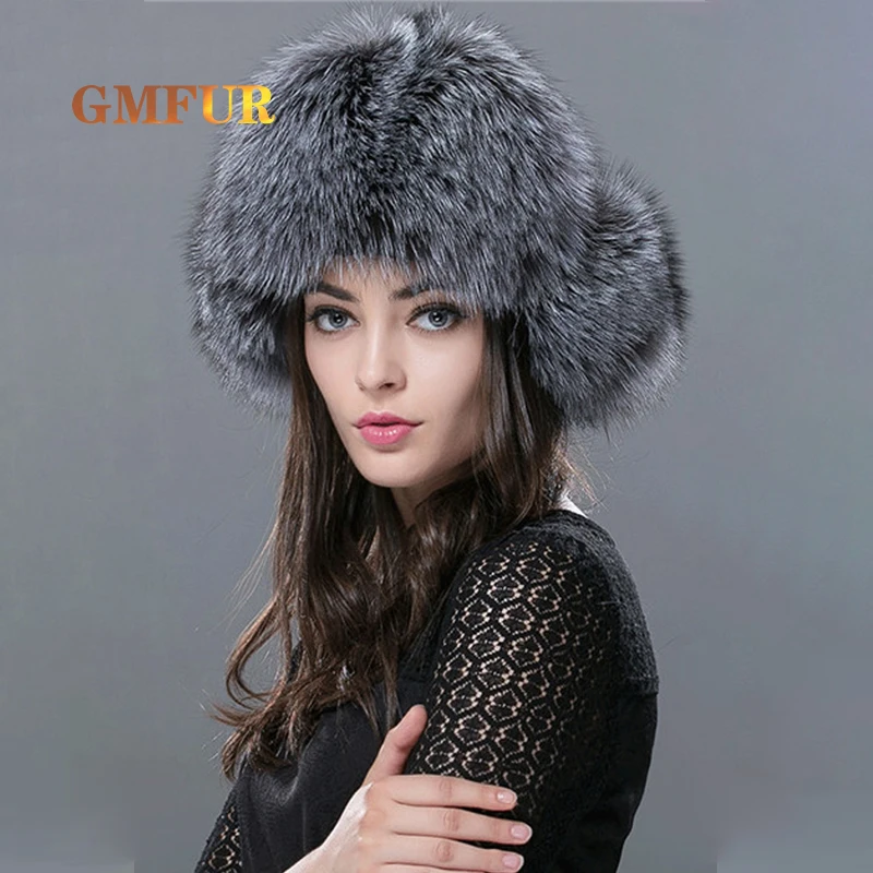 Women Real Fox Fur Hat Winter Russian Warm Fox Fur Leifeng Hat Genuine Bomber Solid Warm Ear Solid Whole Raccoon Fur Hats