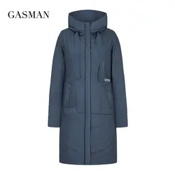 GASMAN Autumn long solid thin down jacket Women pocket coat hoodies space cotton Female fashion pink jacket coat spring 20176