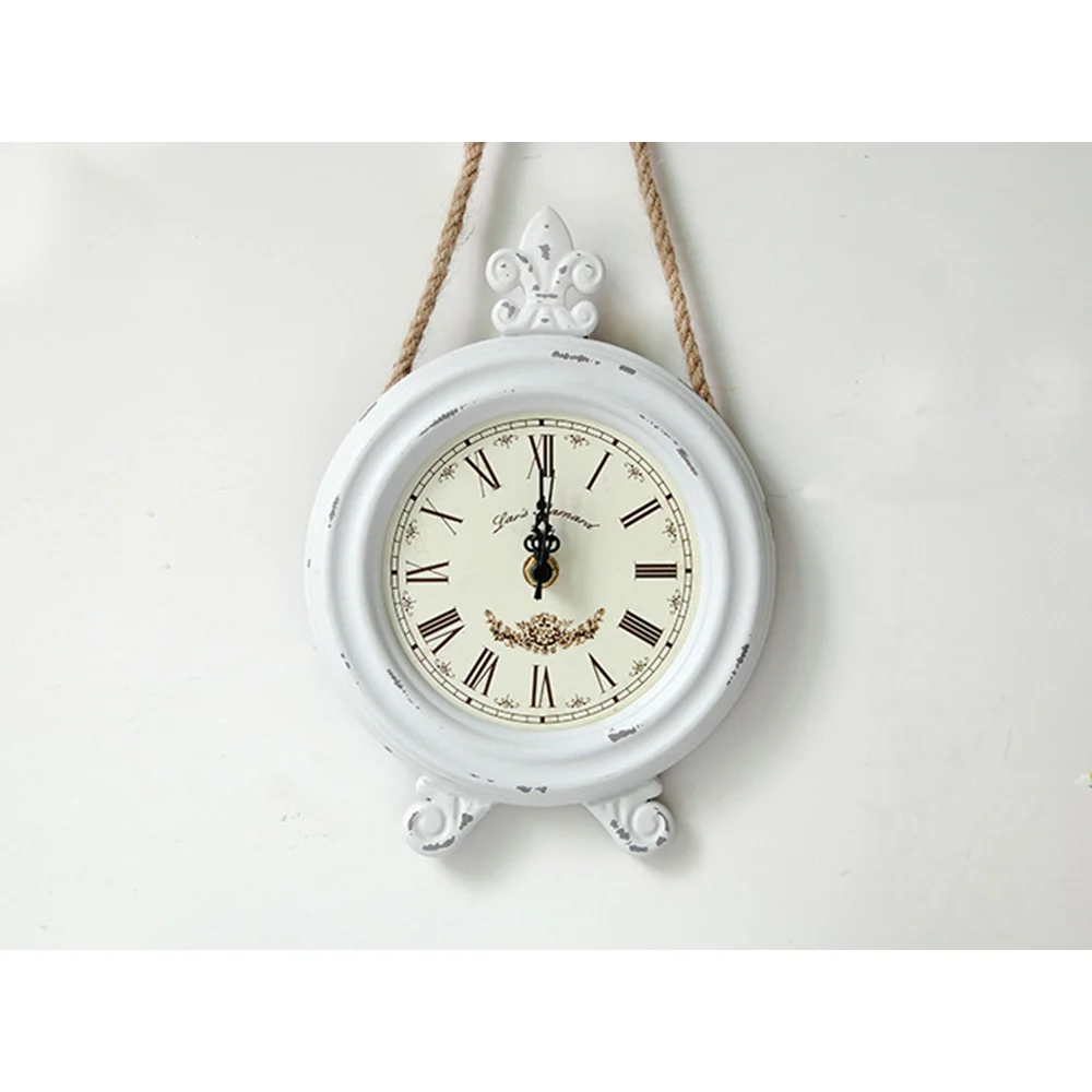 Nordic Nostalgic Hemp Rope Wall Clock Pink Retro Round Wooden Get Old Paint Drop Hanging Small Clocks Home Decoration Crafts