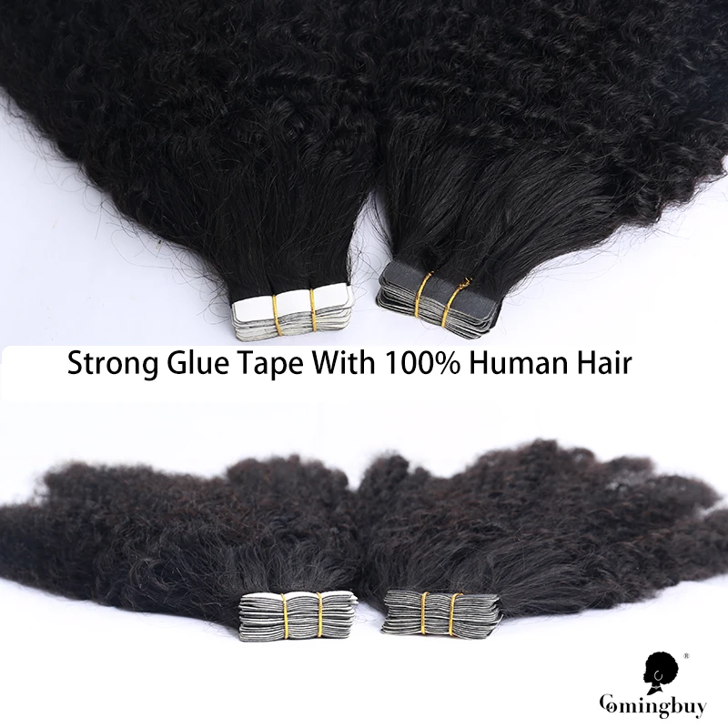 Mongolian Afro Curly 4B 4C Remy Human Hair Tape In Extensions Afro Kinky Curly Human Hair Bundles Tape In For Black Women Virgin