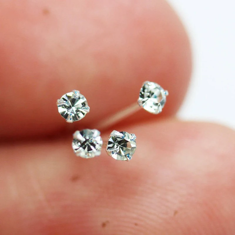 24G 100% 925 Sterling silver 2.5 mm crystal nose Pin Stud Unisex indian nose piercing jewelry 20pcs/pack