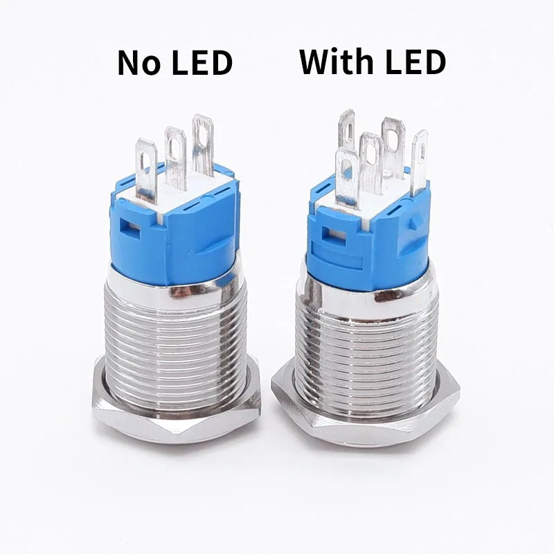 16mm Push Button Switch Latching Light Waterproof Momentary without Fixation Metal Illuminated Led 12v 5V 220V 110V Self-reset