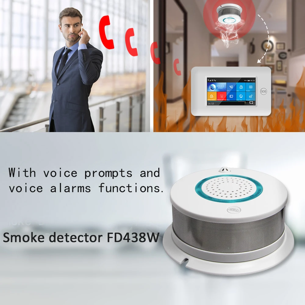 Sistema de alarma de seguridad para el hogar, Detector de temperatura de humo inalámbrico inteligente 2 en 1 con WIFI y aplicación, Sensor de humo y temperatura