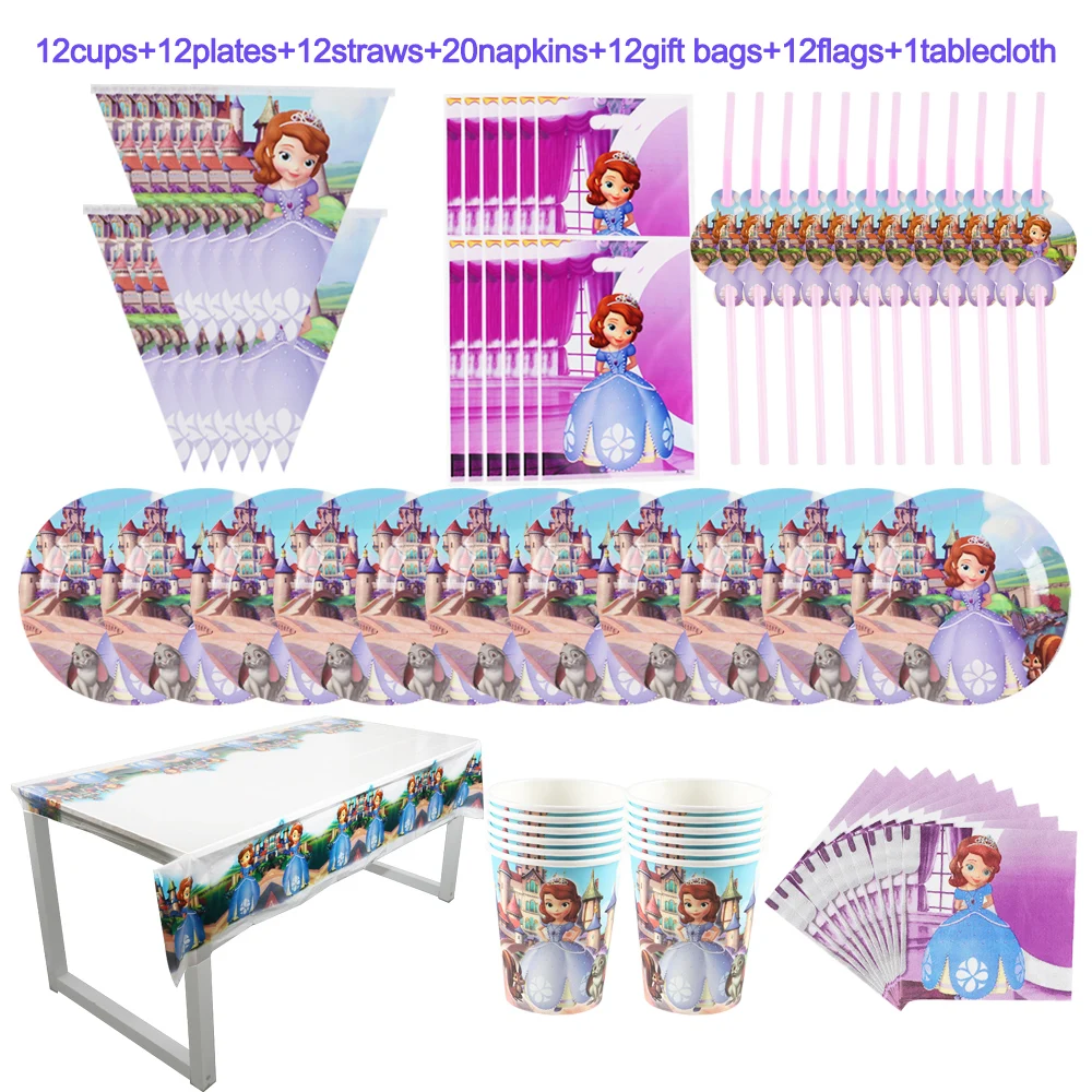 Sofia Princess Disney Theme Girls Birthday Decorations Cups Plate Tablecloth Baby Shower Party Supplies 36/44/57/69/81Pcs