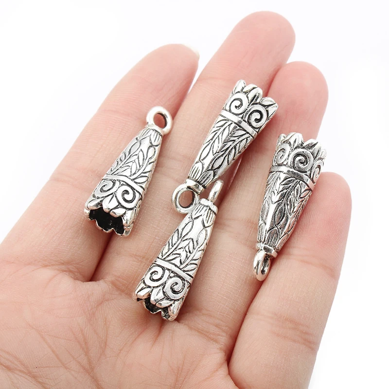 10pcs End Beads Cap Crimp End Tassel Cap Connector for Ethnic Pattern DIY Jewelry Making Findings