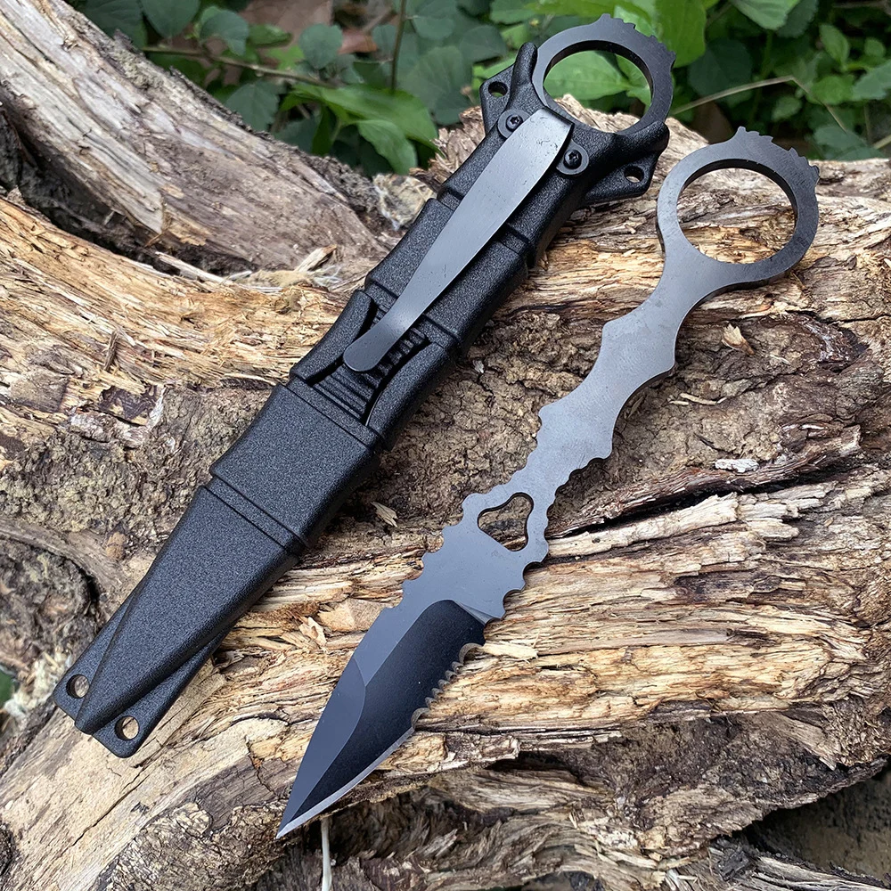 Herramientas de cocina para supervivencia al aire libre, cuchillo recto pequeño afilado, hoja de acero 440C con funda, herramienta EDC para acampar