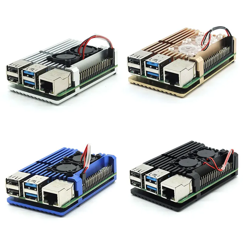 Raspberry Pi 4 с двумя вентиляторами, Модель B / 3B +/3B, 4 цвета