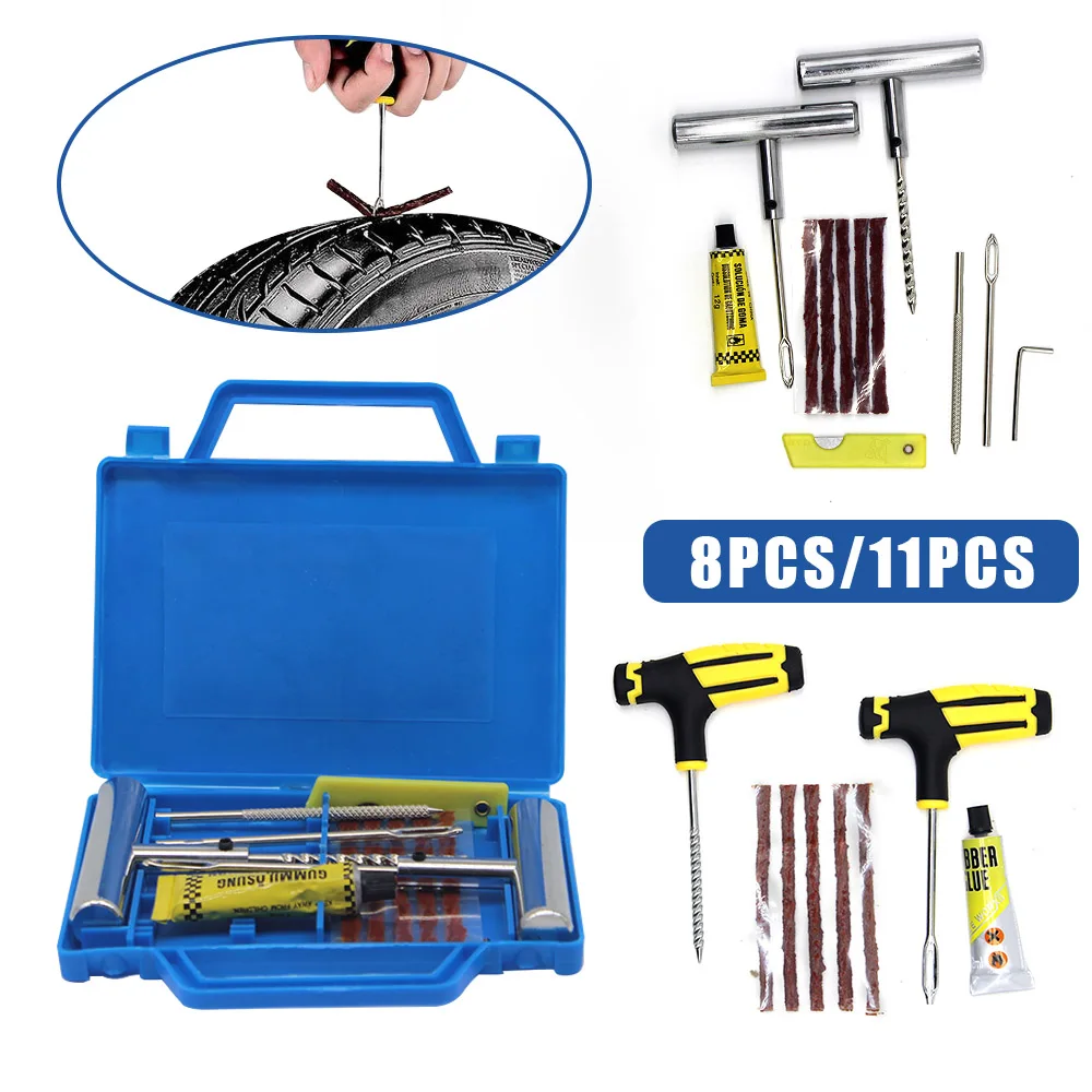 

8/11pcs8/11pcs Car Van Motorcycle Bike Emergency Heavy Duty Tubeless Tire Puncture Professional Repair Kit Plug Set Tyre Repair