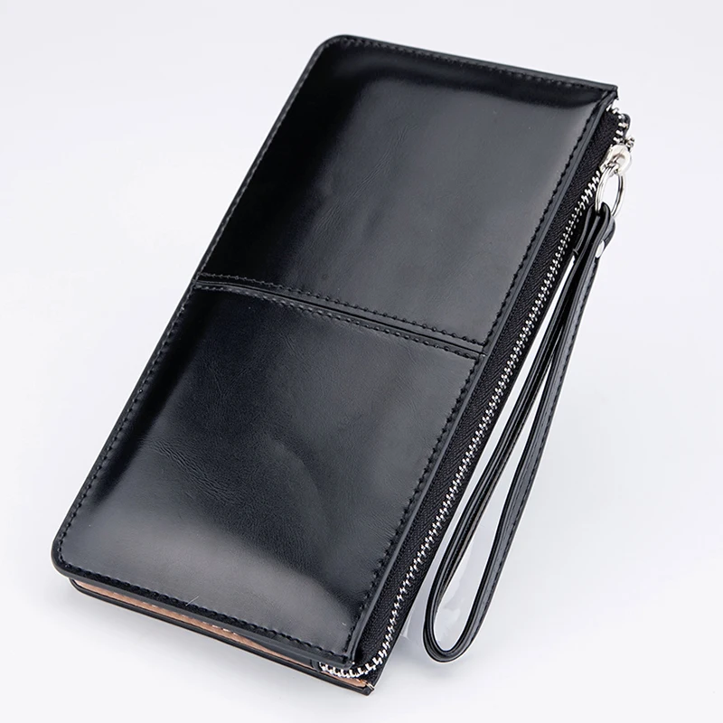 Large Capacity Coin Purse Ladies Wristband Simple Card Holder Wallet Women's Vintage Oil Wax Leather Zipper Clutch Wallet Femal