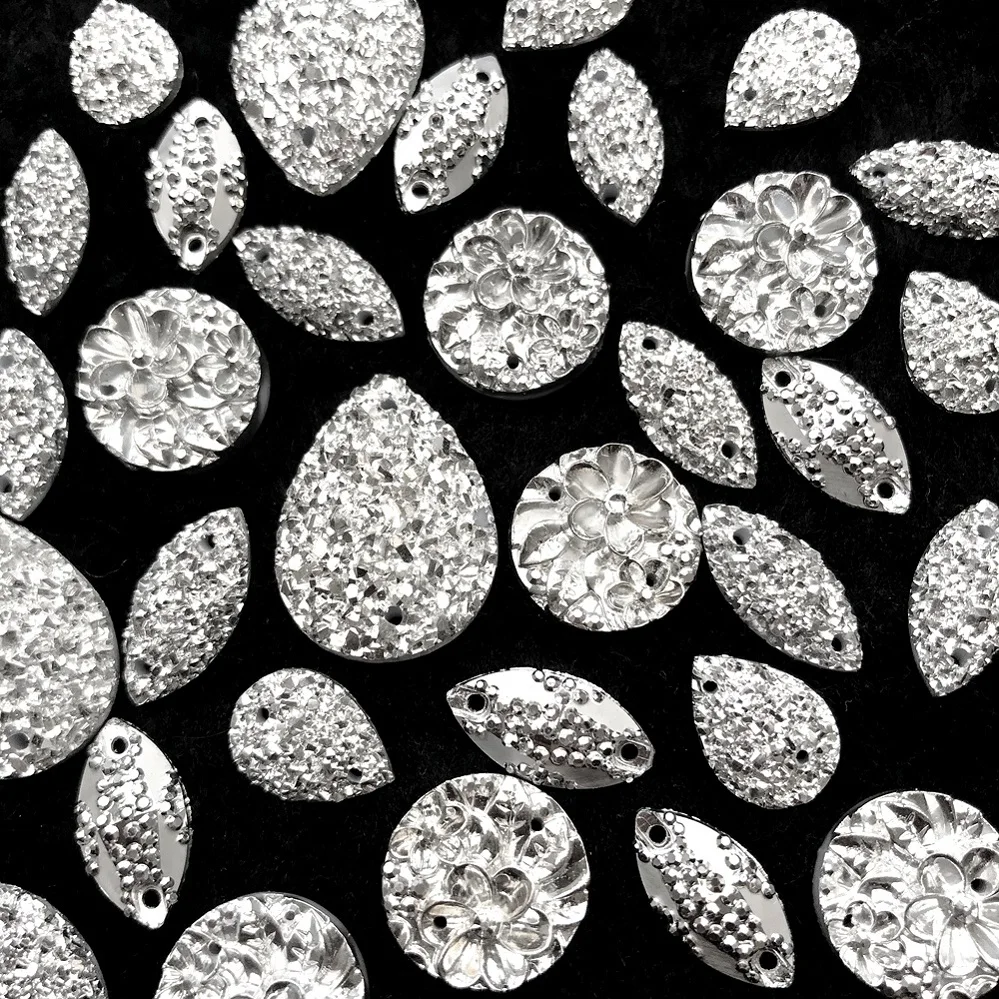 130 шт. серебряные круглые свадебные Стразы разных форм с плоской задней стороной для шитья, камни для творчества, дизайнерские Швейные костюмы, сумки, платья
