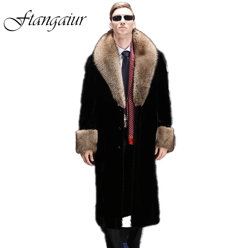 Ftangaiur Men's Luxury Velvet Mink Coat