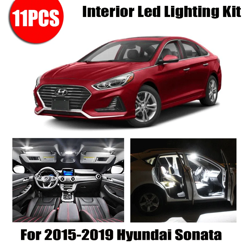 11 Bulbs White LED Car Map Dome Ceiling Light Interior Kit For 2015-2017 2018 2019 Hyundai Sonata Trunk Cargo License Plate Lamp