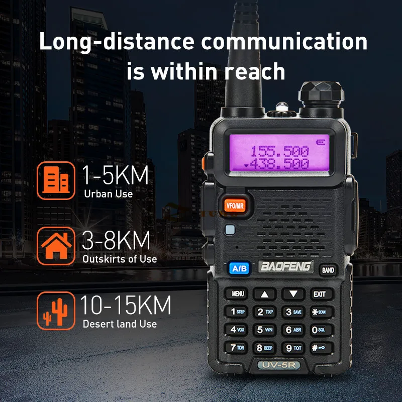 Original Baofeng UV5R Walperforated Talkie touristes bande 136-174Mhz & 400-520Mhz Portable BF UV-5R radio bidirectionnelle Pofung HF Transcsec