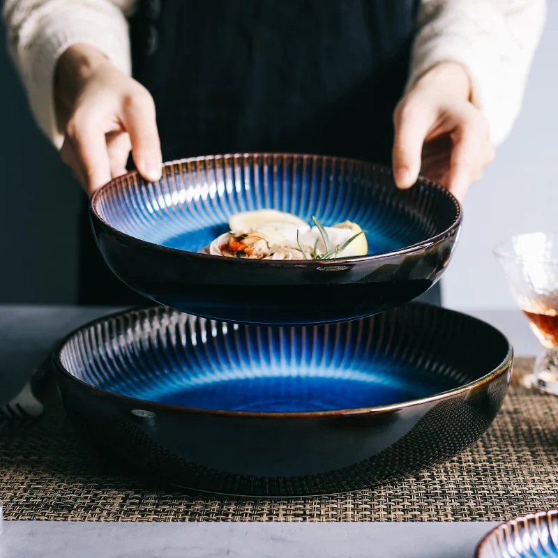 LingAo  Nordic creative ceramics, round soup, baked rice, salad plate