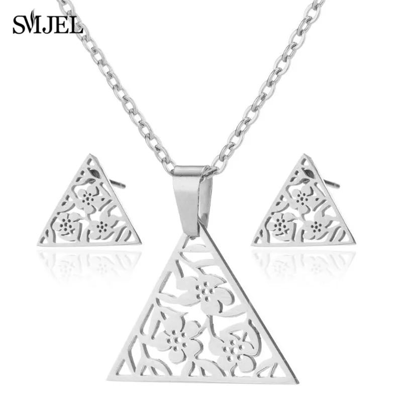 مجموعات مجوهرات SMJEL-Boho للنساء ، زهرة ، أقراط مثلثة ، قلادة تيباب قديمة ، سلسلة قلادة ، آرت ديكو ، هدايا عتيقة